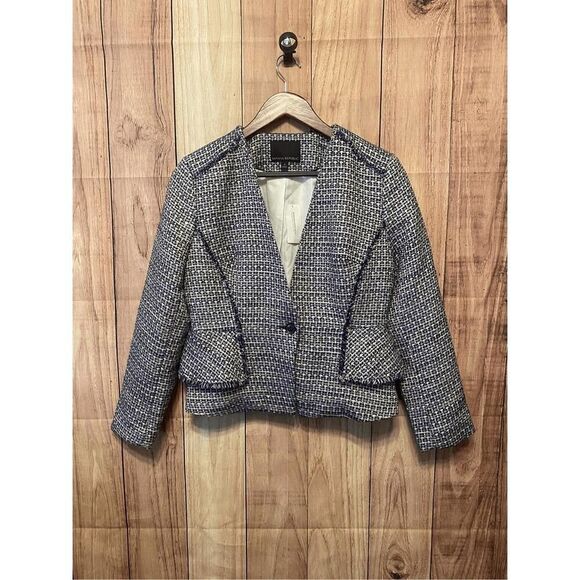 Banana Republic size 4 NWT Blue Sequin Tweed Fringe Peplum Blazer Jacket - Picture 3 of 8